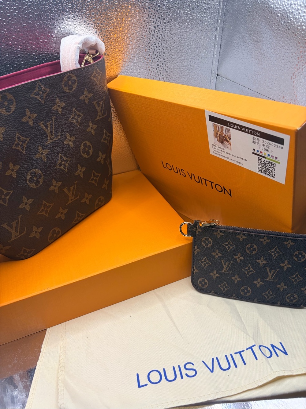 Louis Vuitton Monogram Canvas Shoulder Bag with Pink Trim